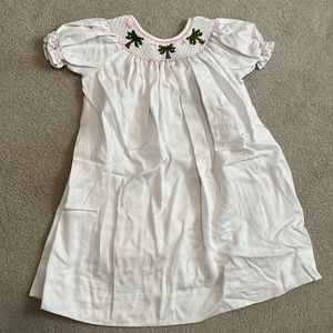 Smocked embroidered dress with palm trees